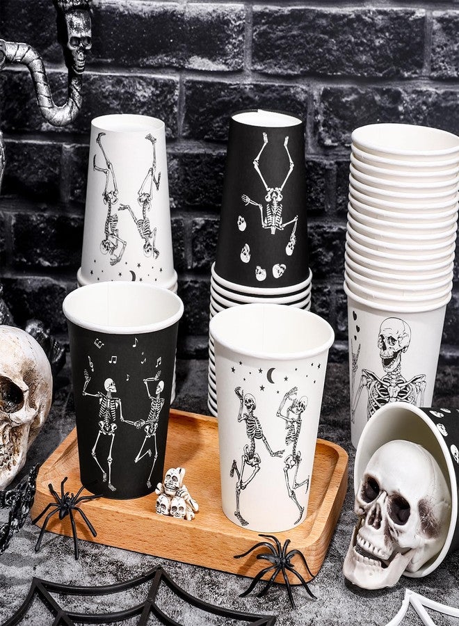 وولاين مجموعة أكواب ورقية من والين، 100 قطعة، بتصميم هيكل عظمي للهالوين، باللونين الأسود والأبيض، أكواب هيكل عظمي راقص للاستخدام مرة واحدة، مناسبة للمشروبات الساخنة والباردة، مثالية لأعياد الميلاد والعطلات وحفلات الهالوين، سعة 9 أونصة. - Image 4